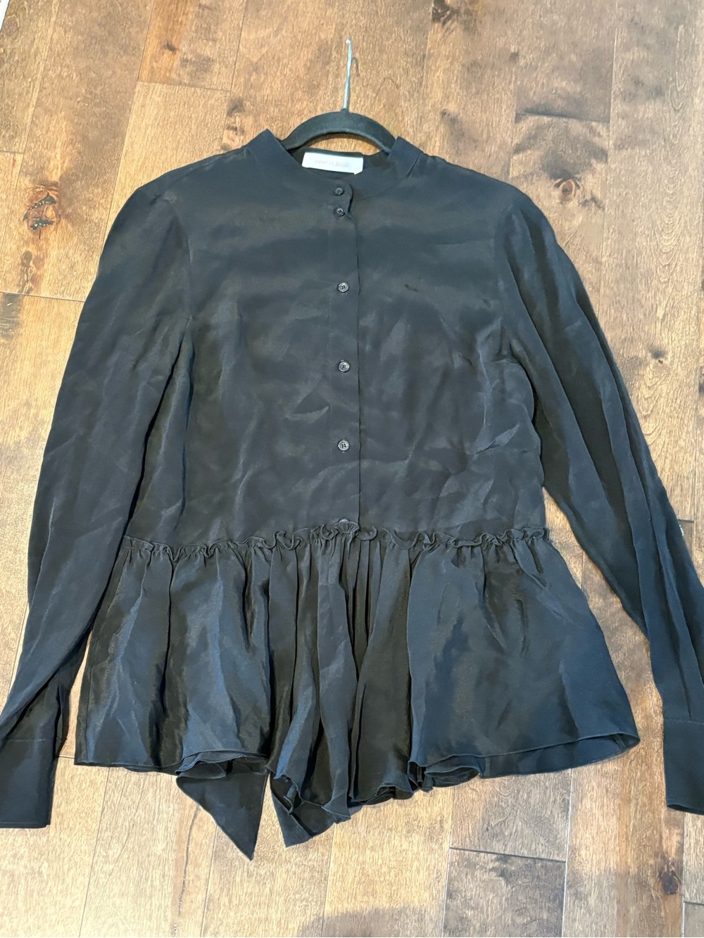 See by Chloe Black Ruffled Peplum Button-Up Top